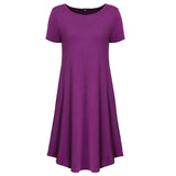 Women's Round Neck Short Sleeve Solid Color Dress