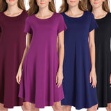 Women's Round Neck Short Sleeve Solid Color Dress